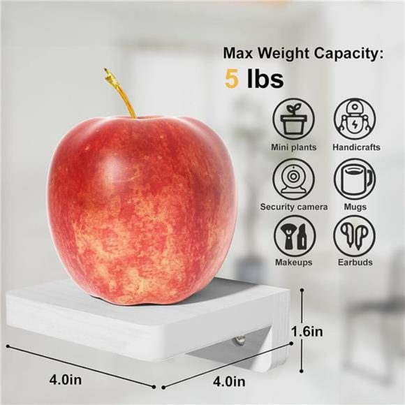 Small Floating Shelves Wall Mounted, 4 Inch Wood Shelf  Set of 4 (Washed White) - Picture 3 of 5